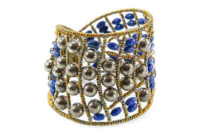 Ziio's Statement Cuff in Blue Lapis & Pyrite Gemstones