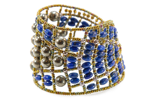 Ziio's Statement Cuff in Blue Lapis & Pyrite Gemstones view 2