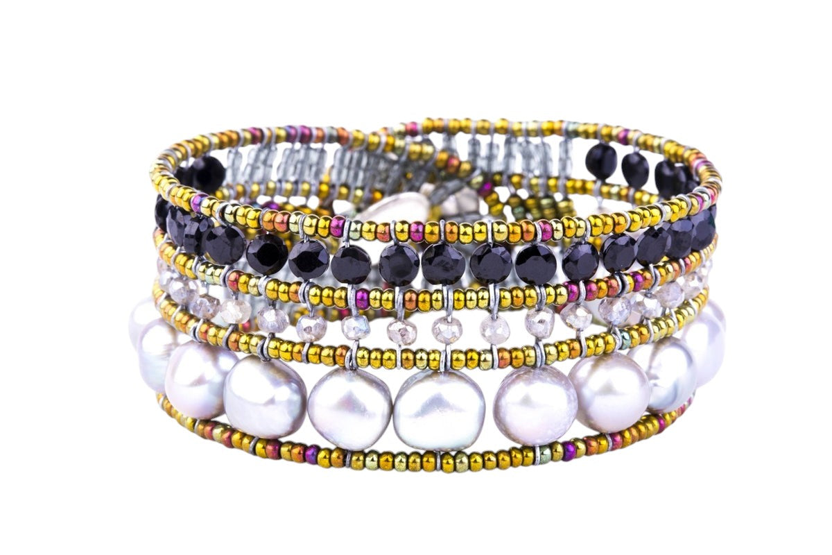 Ziio's small Grey Pearl & Black Onyx Bracelet