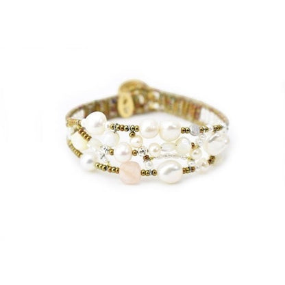 Ziio's Shinju Bracelet in White Pearls & Morganite Gemstones