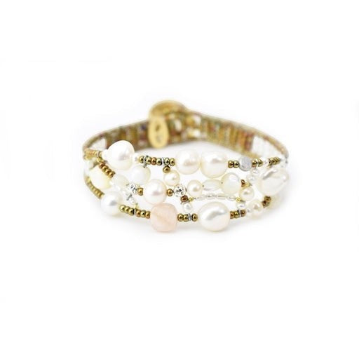 Ziio's Shinju Bracelet in White Pearls & Morganite Gemstones