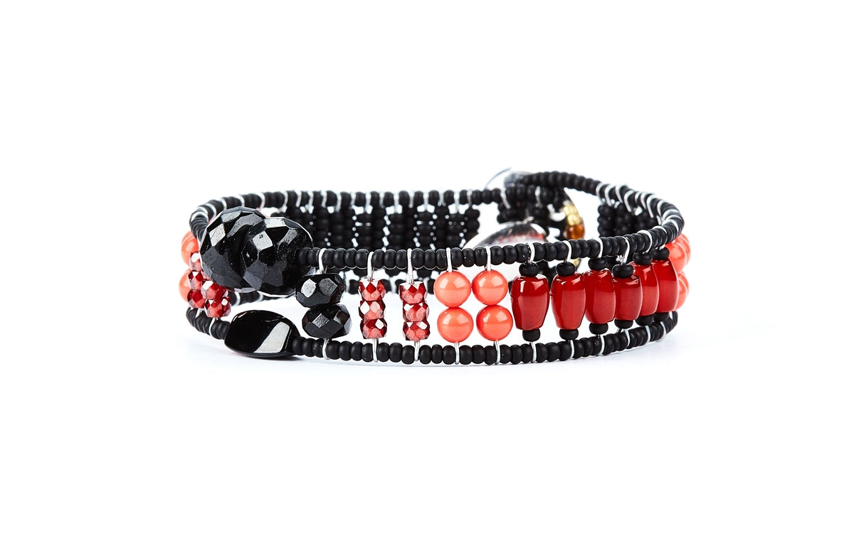 Ziio's Dark Red & Black Sil Bracelet