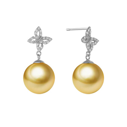 Diamond Butterfly & Pearl Stud Earrings, 18k Gold