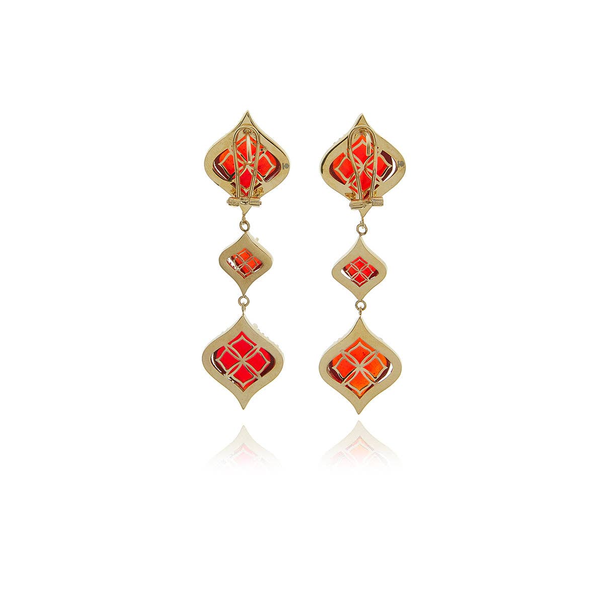 Gold Petals Garnet & White Zircon Chandelier Earrings