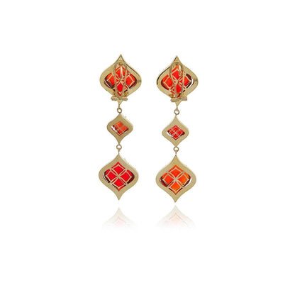 Gold Petals Garnet & White Zircon Chandelier Earrings