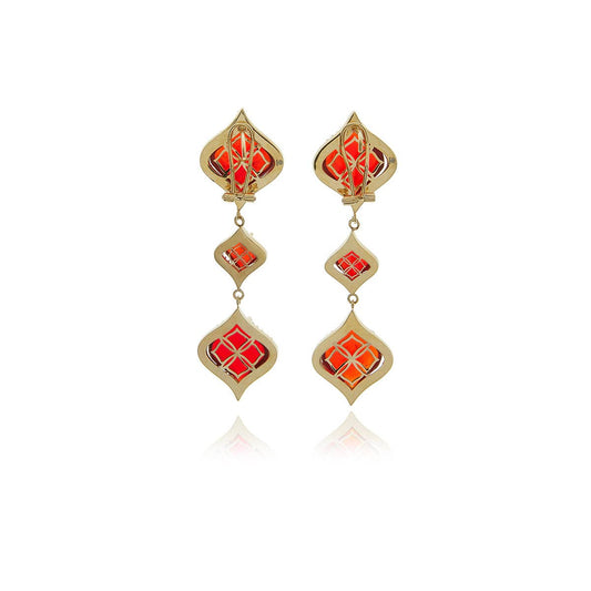 Gold Petals Garnet & White Zircon Chandelier Earrings