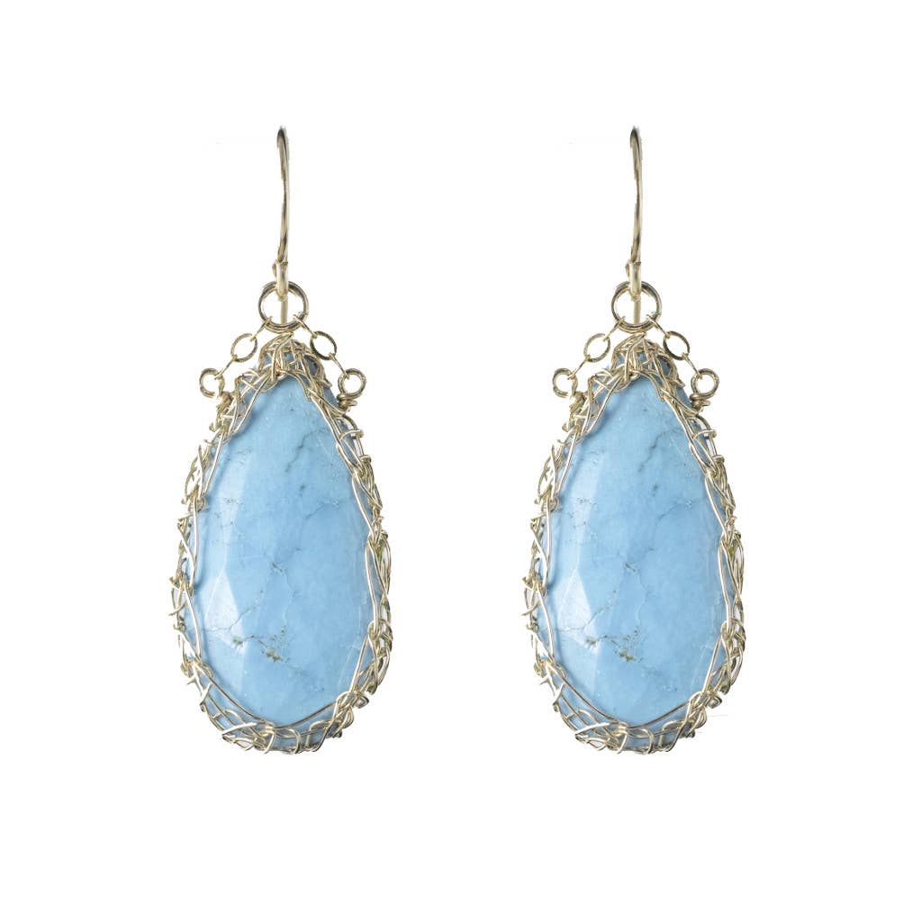 Fallen Leaf Earrings in Turquoise & Gold