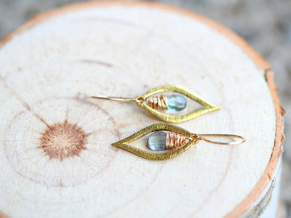Dew Earrings, Moss Aquamarine