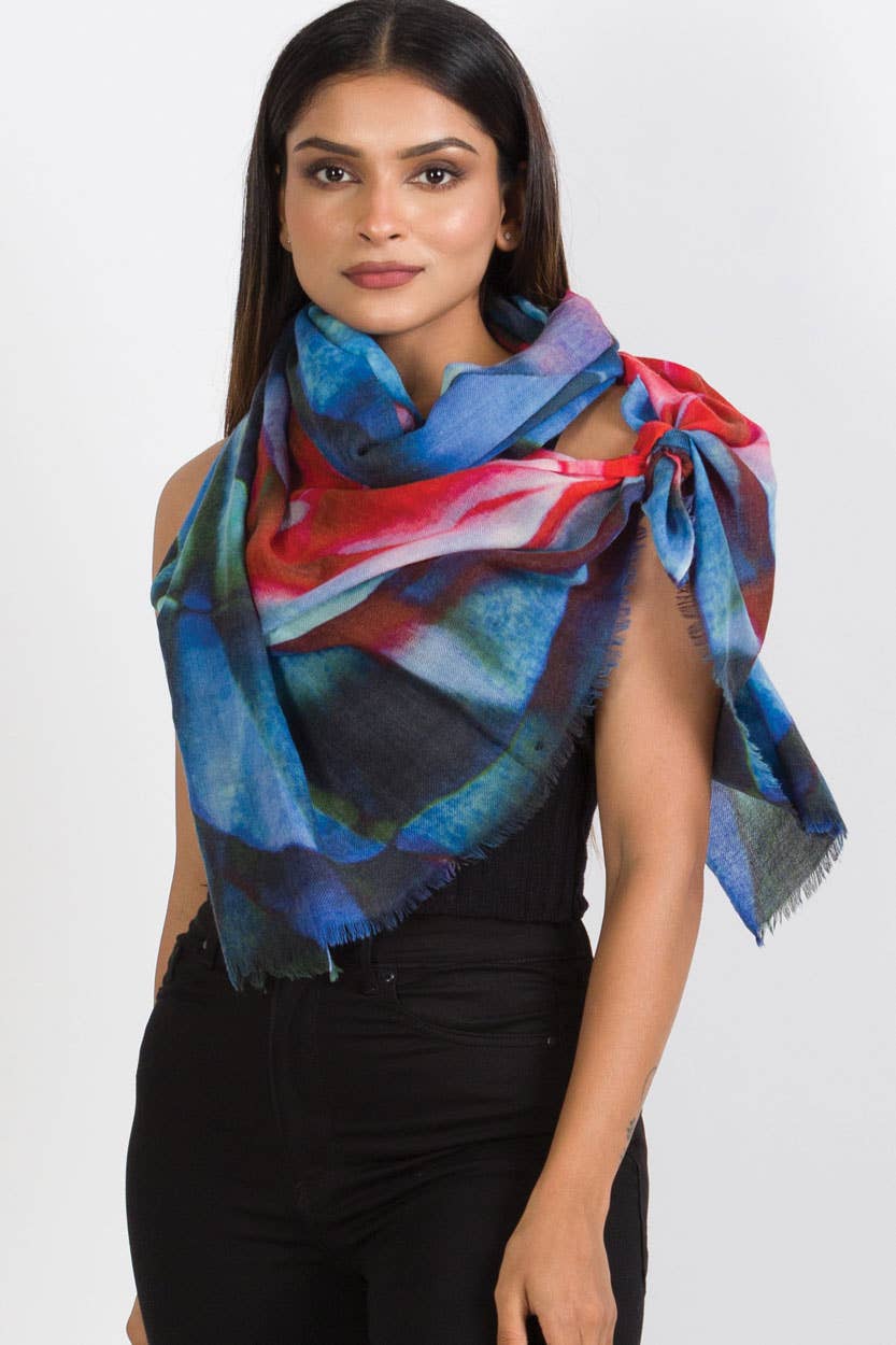 Leela Wool Shawl in Abstract Rose Print