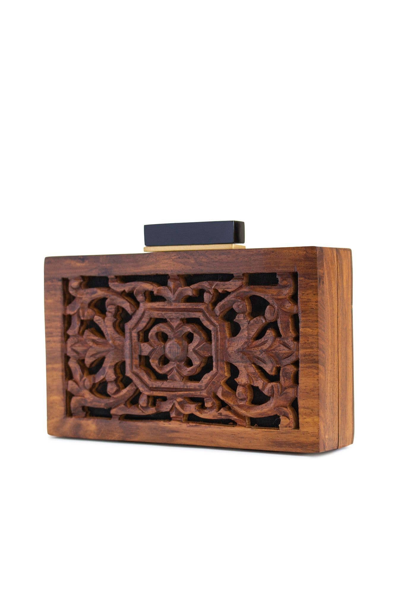 Carved Wooden Clutch Bag