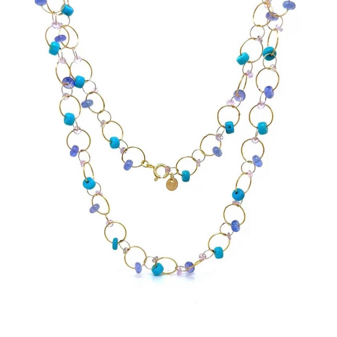 Turquoise Amethyst Circle Interlink Necklace