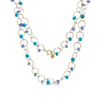 Turquoise Amethyst Circle Interlink Necklace