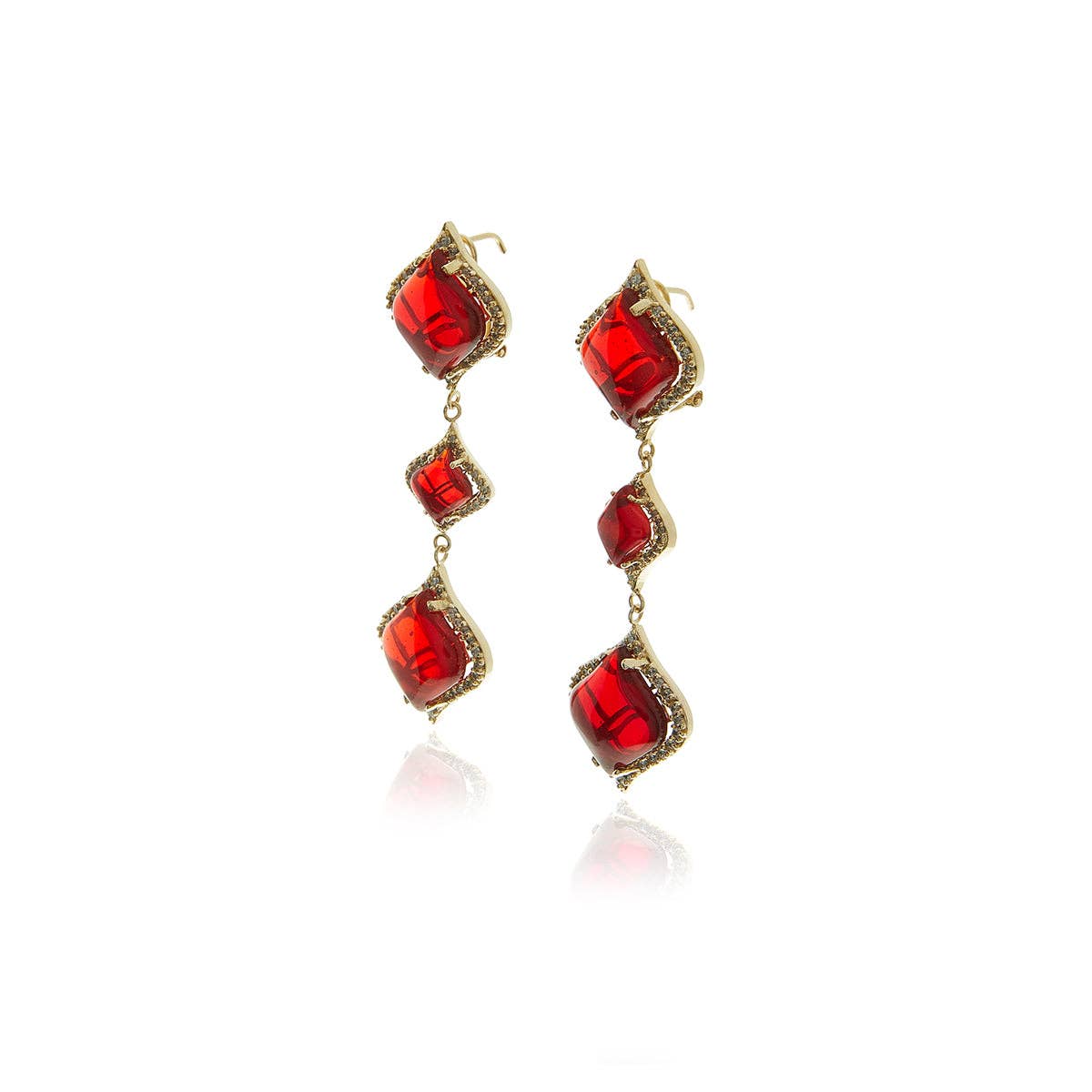 Gold Petals Garnet & White Zircon Chandelier Earrings