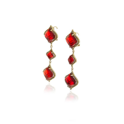 Gold Petals Garnet & White Zircon Chandelier Earrings