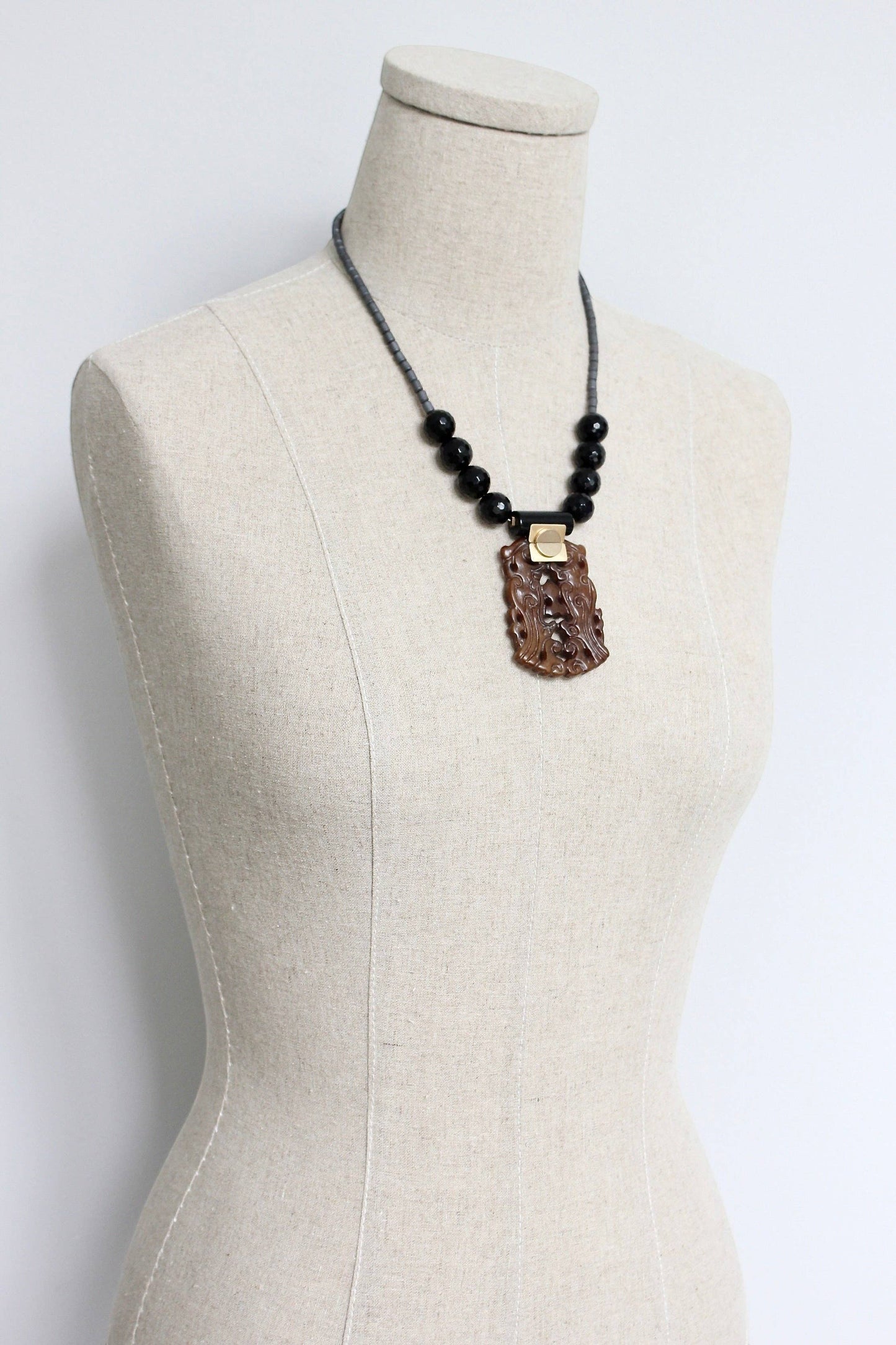 Jade and Black Agate Pendant Necklace