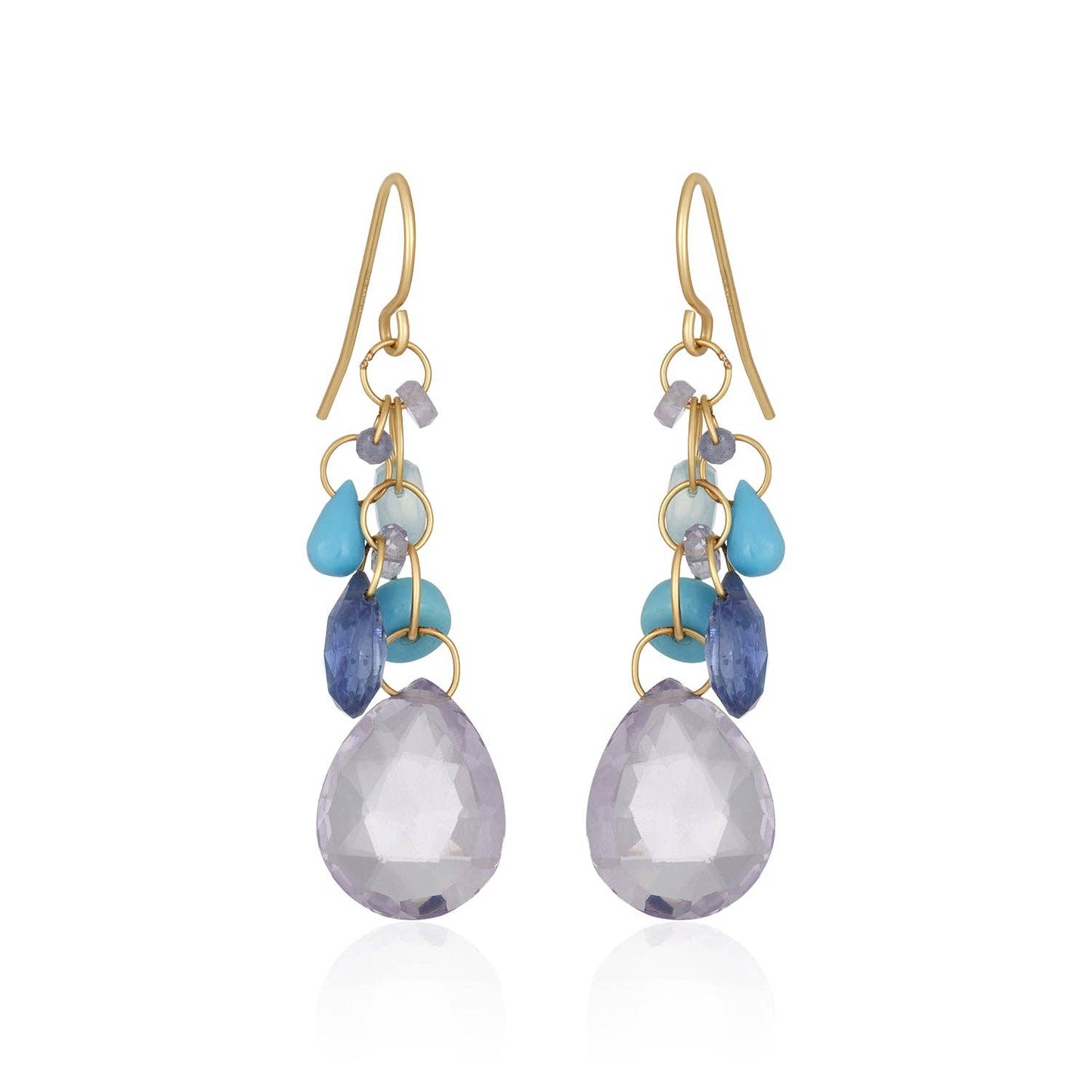 Turquoise Teardrop Cluster Amethyst and Topaz Drop Earrings