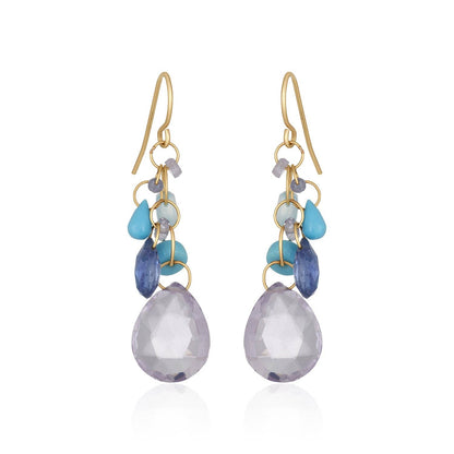 Turquoise Teardrop Cluster Amethyst and Topaz Drop Earrings