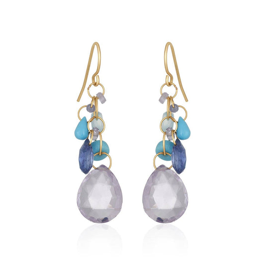 Turquoise Teardrop Cluster Amethyst and Topaz Drop Earrings