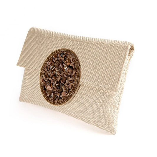 Beige Medallion Clutch