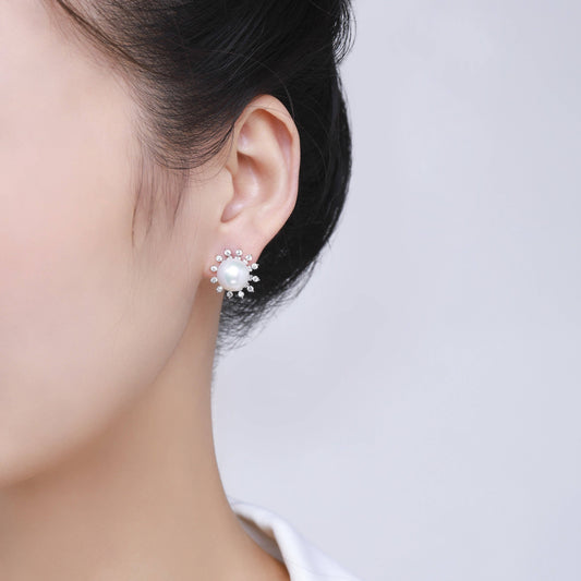 Sun Spoke Edison Pearl Stud Earrings