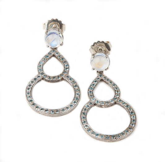 Aquamarine & Moonstone Gemstone Drop Earrings, 14k White Gold