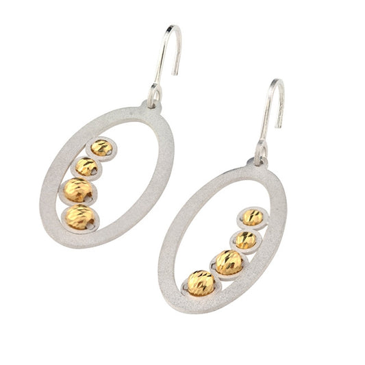 Golden Moon-Bead Oval Drop Earring in Sterling Silver