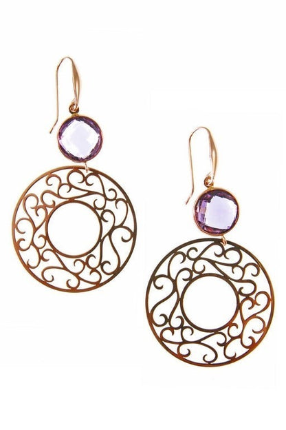 Amethyst Drop Filigree Earring in 18k Gold