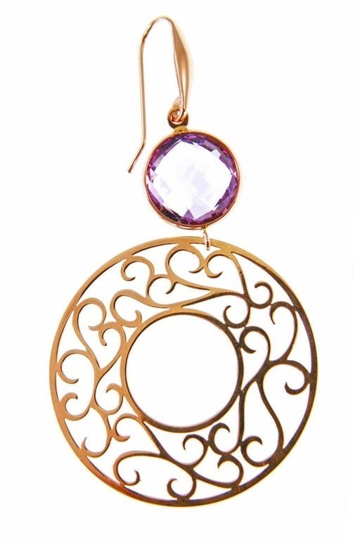 Amethyst Drop Filigree Earring in 18k Gold view 2