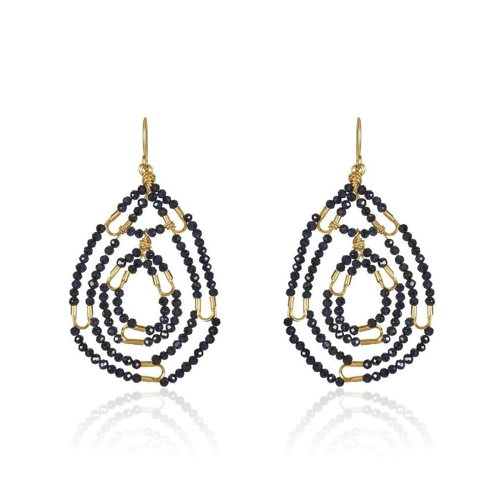 Dark Blue Sapphire Beaded Earring by Mabel Chong