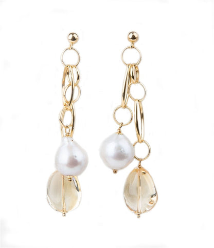 Citrine & Pearl Chandelier Earrings, 18k Gold