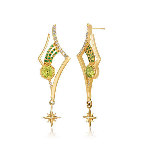 Peridot & Diamond Antares Earrings, 14k Gold, by Martha Seely