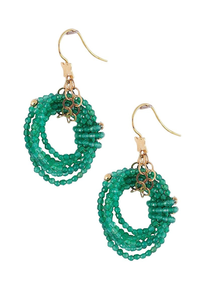 Infinity Drop Earring in Green Agate Gemstones by Rajola