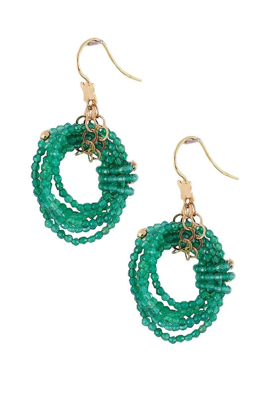 Infinity Drop Earring in Green Agate Gemstones by Rajola