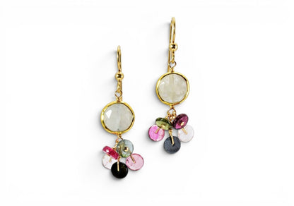 Moonstone & multi-color Tourmaline Drop Earring