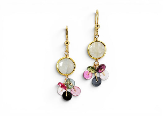 Moonstone & multi-color Tourmaline Drop Earring
