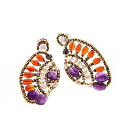 Ziio's Aki Drop Earring in Carnelian, Amethyst & Zircon Gemstones