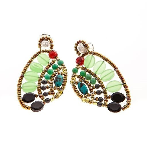 Ziio's Aki Drop Earring in Crysophrase, Turquoise & Spinel Gemstones