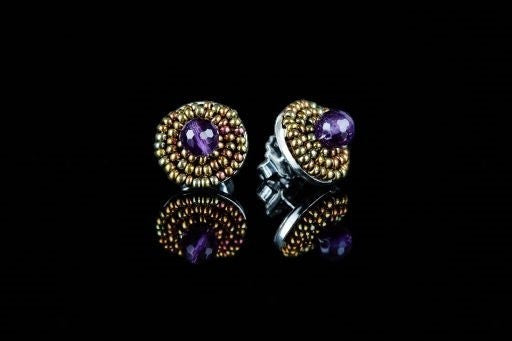 Purple Amethyst Button Earrings by Ziio