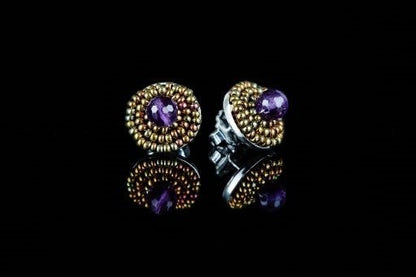 Purple Amethyst Button Earrings by Ziio