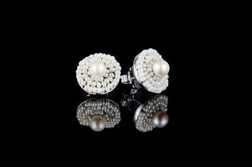 White Pearl Button Earring by Ziio