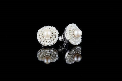 White Pearl Button Earring by Ziio