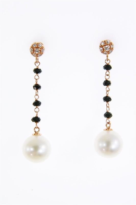 Diamond, Onyx & Pearl Drop Earring, 18k Gold
