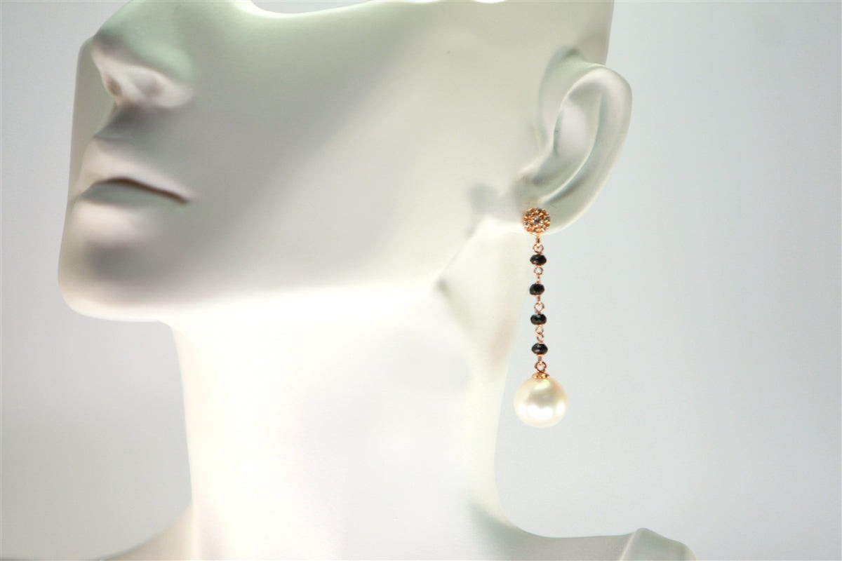 Diamond, Onyx & Pearl Drop Earring, 18k Gold view 2