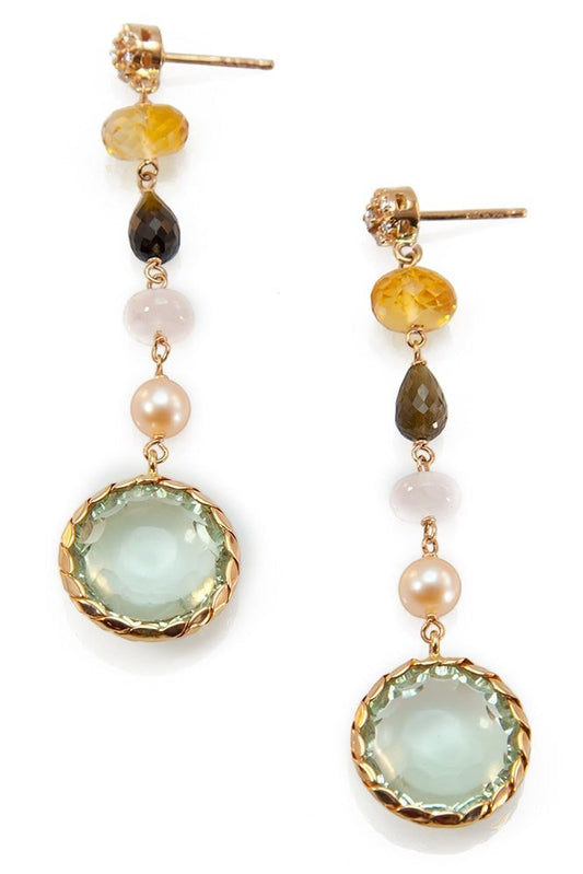 Multi-Gemstone & Diamond Drop Earring, 18k Gold