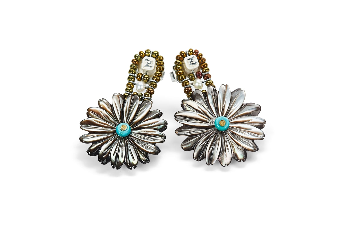 Mother of Pearl & Turquoise Flower Drop Earring