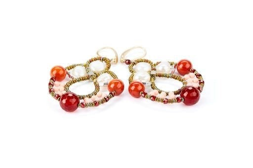 Pearl & Red Agate Galaxie Drop Earrings by Ziio