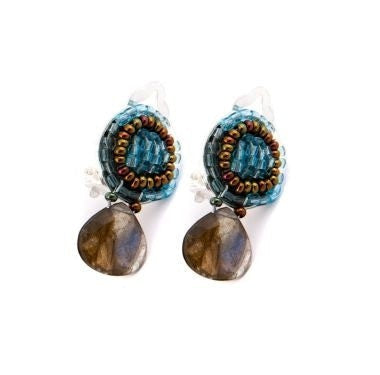 Azure Blue Button Earring with Labradorite Drop by Ziio