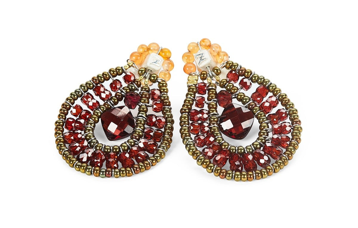 Red Zircon & Garnet Gemstone Drop Earring by Ziio