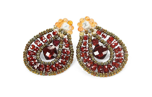 Red Zircon & Garnet Gemstone Drop Earring by Ziio