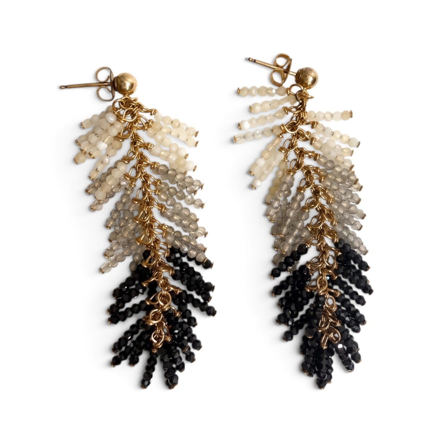 Chandelier Earrings in White Opal, Labradorite & Spinel Gemstones